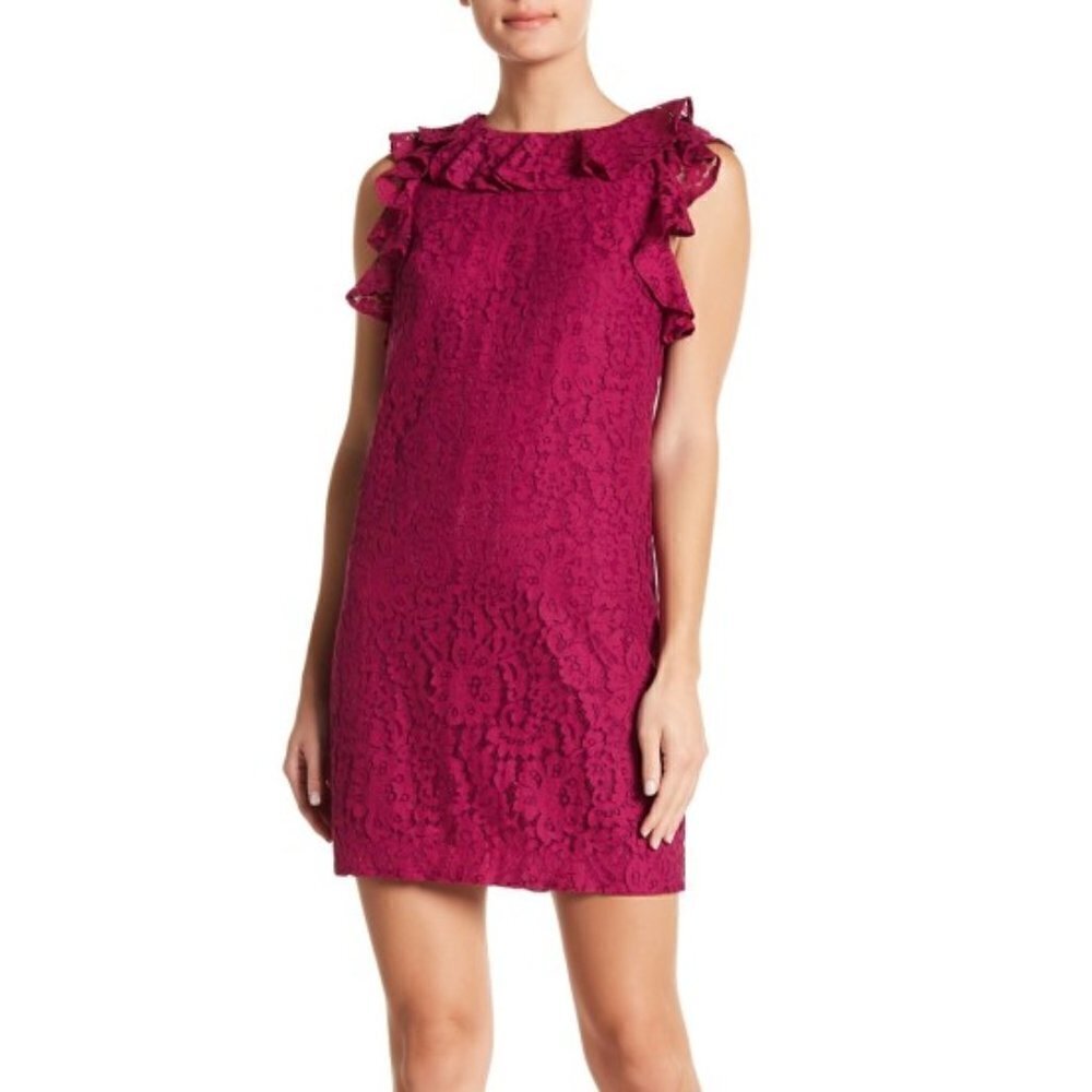 Trina Turk Oakray Lace Ruffle-Trim Dress
